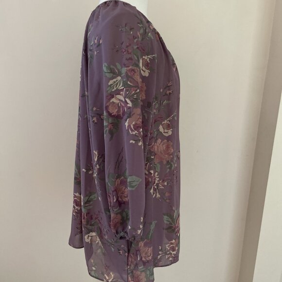 Chaps Sheer Peasant Top Blouse Size XL Petite Purple Floral Whimsigoth Fairy - Picture 6 of 11